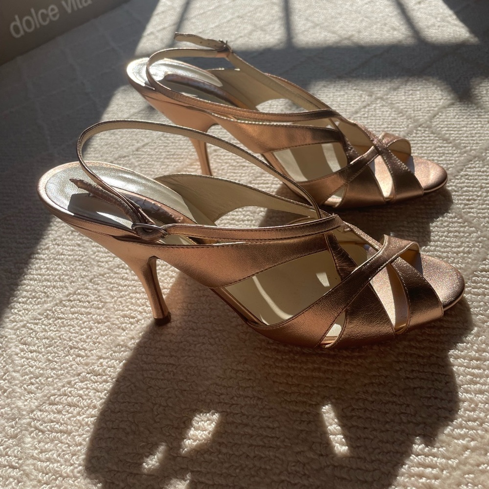 Rupert Sanderson rose gold strappy sandals
